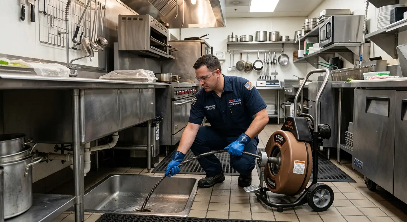 Commercial drain cleaning service in a restaurant kitchen in Crooked River Ranch